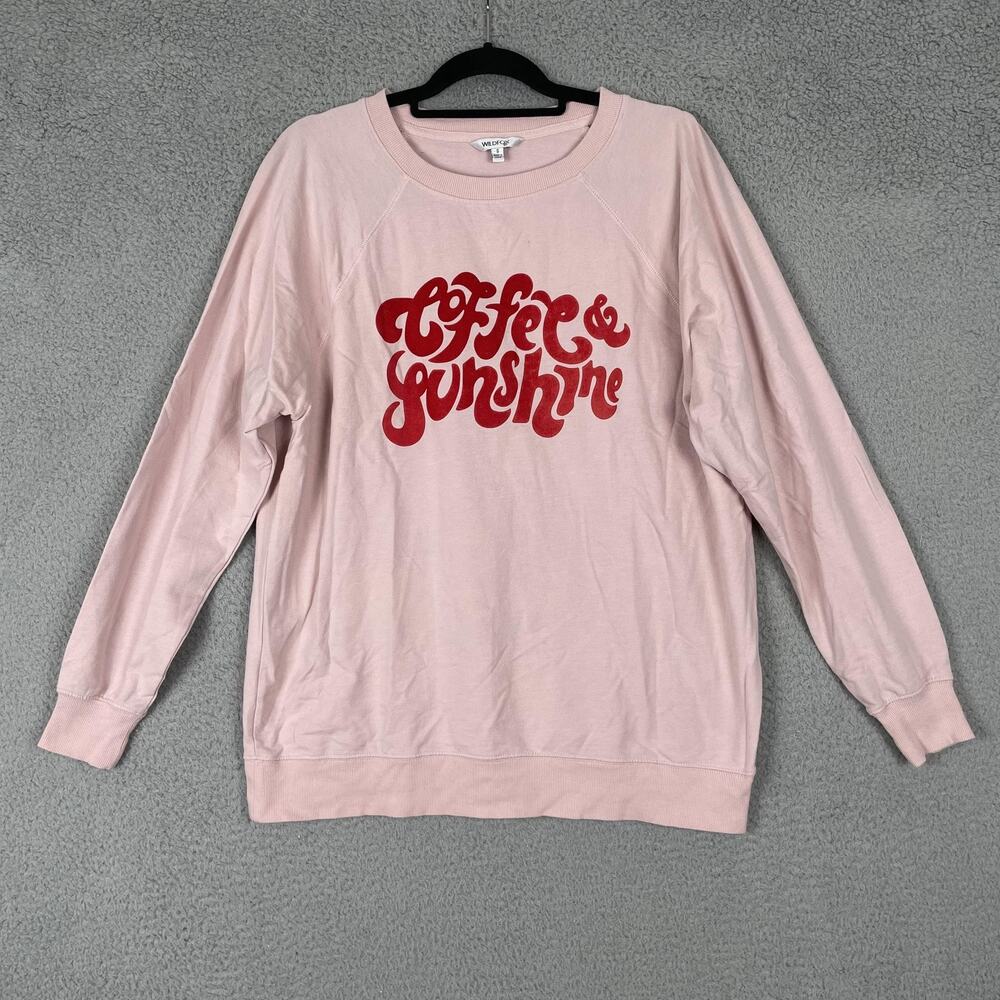 Wildfox Sweatshirt Womens Small Pink Coffee & Sunshine Pullover Crewneck Graphic